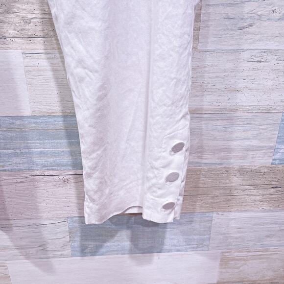 J Jill Linen Stretch Button Hem Ankle Pants White High Rise Womens Medium - Picture 3 of 8